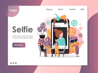 Poster - Selfie vector website landing page design template