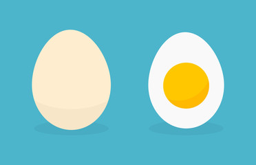 Wall Mural - egg in shell and boild egg icons.