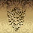 Ancient japanese demon oni made with different patterns, in gold color