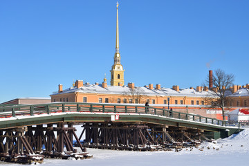 Wall Mural - Kronverksky bridge at winter.