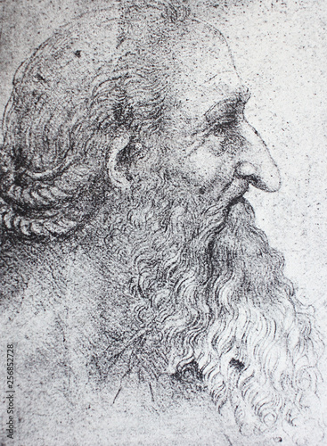 Obrazy Leonardo da Vinci  wyidealizowany-portret-leonarda-da-vinci-w-zabytkowej-ksiazce-leonard-de-vinci-eugene-muntz-1899