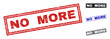 Grunge NO MORE rectangle stamp seals isolated on a white background. Rectangular seals with distress texture in red, blue, black and gray colors.