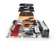 © kv_san - Motherboard complete with processor and cooling system in disassembled form isolated on white background 3d render