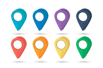 Poster - pointer map. set pin. location icons. pointers icon. illustration with shadow