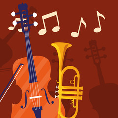 Wall Mural - fiddle and trumpet instruments musical