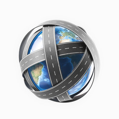 Satellite navigation concept with road and globe. 3d rendering Elements of this image furnished by NASA