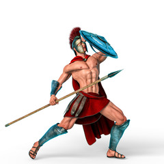 Wall Mural - spartan warrior auto defence in a white background