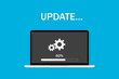 Laptop updateing blue processing screen upgrade application Flat design. EPS 10