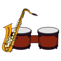 Canvas Print - saxophone and timbals instruments musical