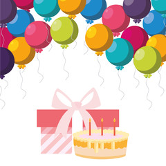 Sticker - gift box present with balloons helium and sweet cake