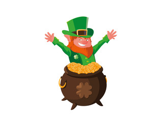 Sticker - saint patrick lemprechaun with treasure cauldron