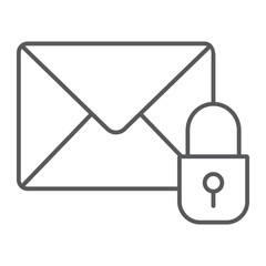 Aufkleber - Email protection thin line icon, mail and security, envelope sign, vector graphics, a linear pattern on a white background.