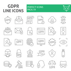 Poster - Gdpr thin line icon set, general data protection regulation symbols collection, vector sketches, logo illustrations, security signs linear pictograms package isolated on a white background.