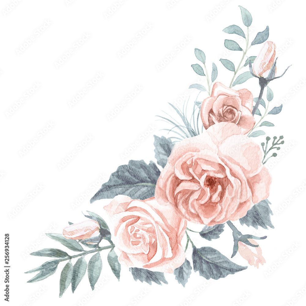 Watercolor Floral Bouquet Corner Stock Illustration | Adobe Stock