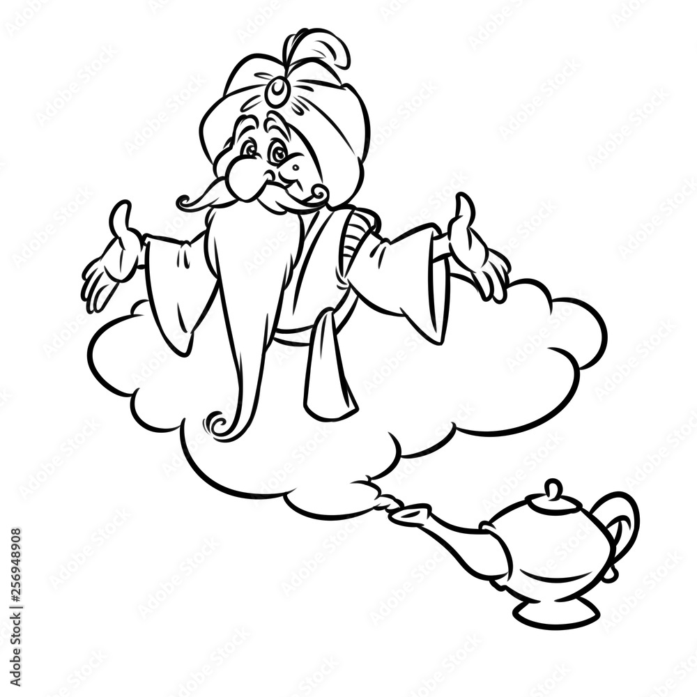 Aladdin Magic Lamp Jin old wizard Cloud cartoon illustration isolated image  Stock Illustration | Adobe Stock, image size:1000x1000