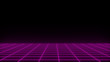 3D render synthwave wireframe net abstract background. Future retro line grid illustration
