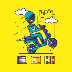 Canvas Print - delivery service worker in motorcycle and icons