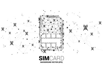 Poster - Vector Polygon dot connect line shaped sim card icon with antenna tower. Concept for mobile sim card technology and network.