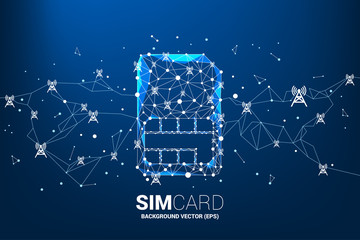 Poster - Vector Polygon dot connect line shaped sim card icon with antenna tower. Concept for mobile sim card technology and network.