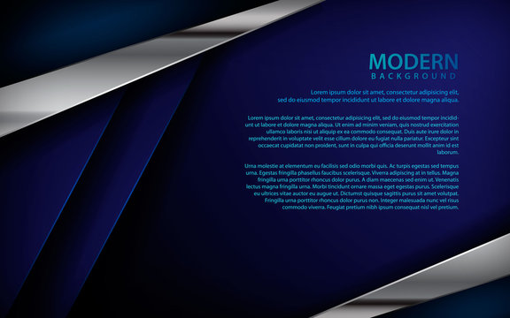 Blue paper background. Realistic overlap layer dimension with silver list concept. Space for text and message design modern website and print.