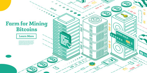 Isometric Farm for Mining Bitcoins.