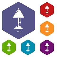 Poster - Lamp icons vector colorful hexahedron set collection isolated on white