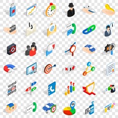 Poster - Business progress icons set. Isometric style of 36 business progress vector icons for web for any design