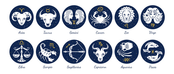 set of zodiac signs icons. aries, leo, gemini, taurus, scorpio, aquarius, pisces, sagittarius, libra