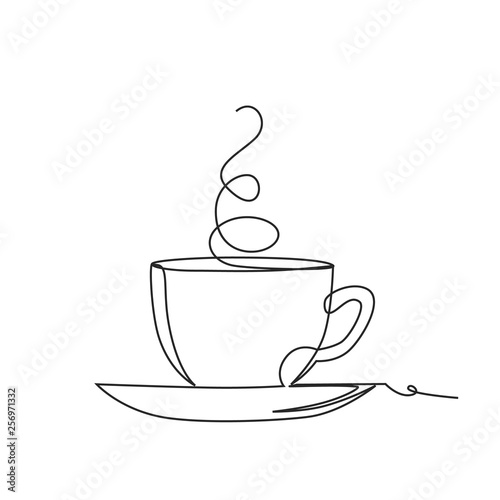 Continuous line drawing of cup of coffee Continuous line drawing of cup of coffee