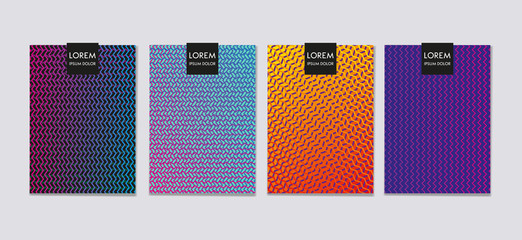 Minimal cover design template. Colorful halftone gradients with zigzag line. Future geometric background. Templates for banners, flyers, placards, brochures.