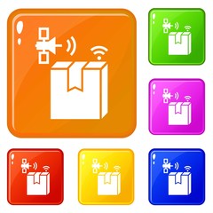 Poster - Satellite delivery box tracking icons set collection vector 6 color isolated on white background