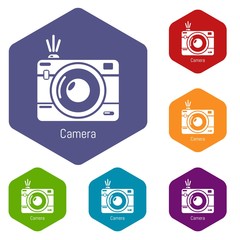 Poster - Camera icons vector colorful hexahedron set collection isolated on white