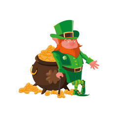 Sticker - saint patrick lemprechaun with treasure cauldron