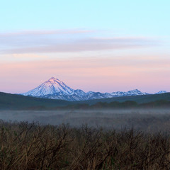 Poster - View of the Volcano Vilyuchinsky on the foggy mornimg, Kamchatka Peninsula, Russia.