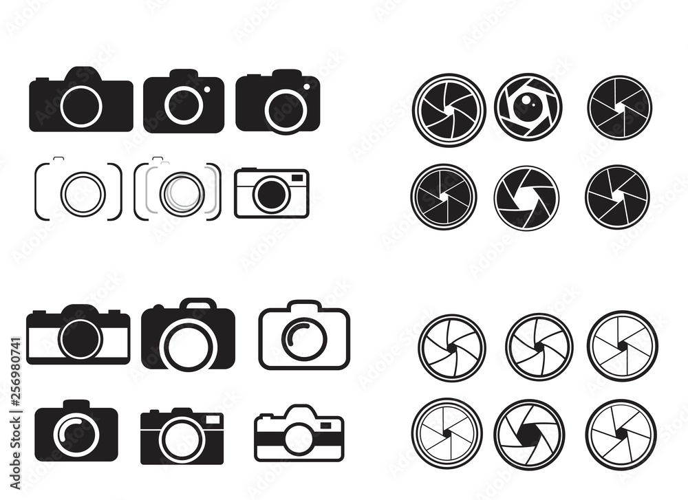 foto camera icon set - obrazy, fototapety, plakaty 