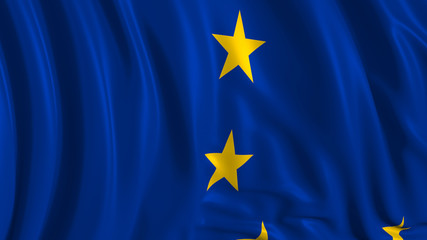 3d rendering of a european flag. The flag develops smoothly in the wind