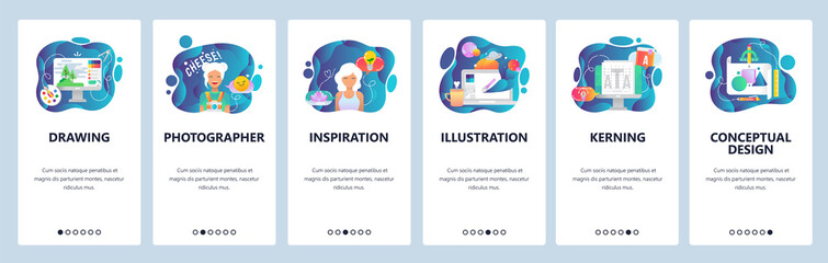 Fototapete - mobile app onboarding screens. digital art, drawing and painting, artist, illustration. menu vector 