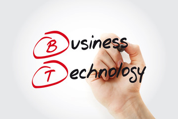 Poster - hand writing bt - business technology with marker, acronym business concept
