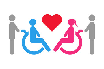 Poster - Love between disabled man and woman. Vector illustration.