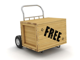 Poster - Wooden crate with Free on Hand Truck. Image with clipping path
