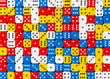 © Kruwt - Pattern of random ordered red, white, yellow and blue dices