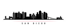San Diego City Skyline Horizontal Banner. Black And White Silhouette Of San Diego City, USA. Vector Template For Your Design.