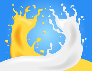 2 drink mixes together , milk and honey vector background	