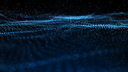 Poster - Image of the loose wave consisting of points. Abstract futuristic background. Blue design for background. Big data. 3D rendering.