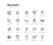 © Meth Mehr - set of 20 line icons such as meditation, lotus, om, henna painted hand, elephant, ganesha, conch shell, sac cow, laddu, hindu. religion outline thin icons collection. editable 64x64 stroke