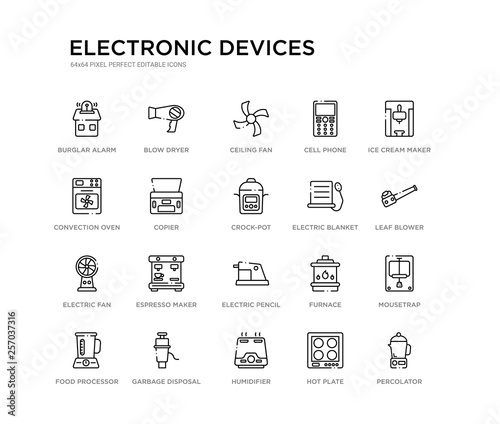 Set Of 20 Line Icons Such As Electric Pencil Sharpener