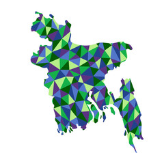 Wall Mural - Bangladesh isolated polygonal map low poly style blue and green colors