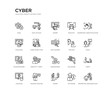 set of 20 line icons such as passwords, identity theft, ransomware, trojan, keylogger, code injection, stalking, rootkit, worm, dos attack. cyber outline thin icons collection. editable 64x64 stroke