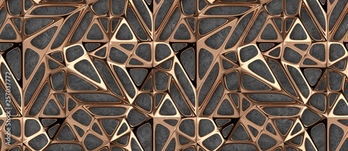 3d Wallpaper of gold metal lattice grid on concrete background. High quality ...