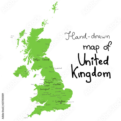 Fotomural UK vector map. Hand drawn vector map of United Kingdom